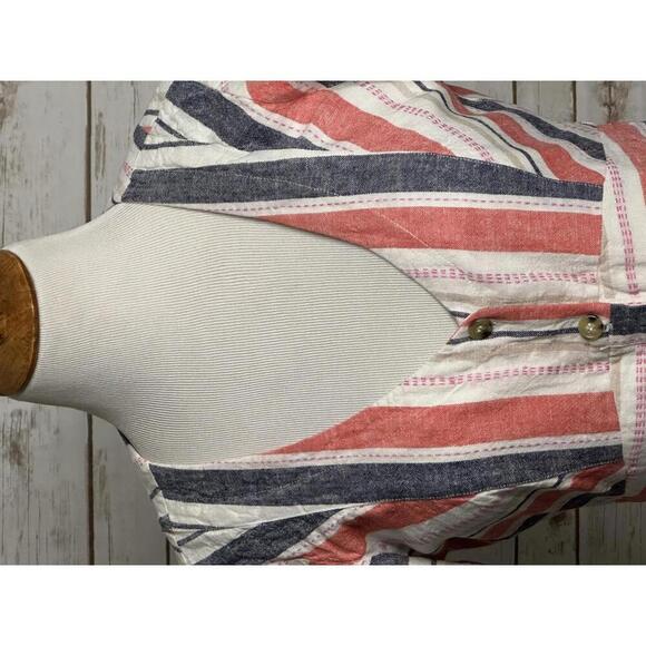 Parker Kacey casual striped V-neck linen-blend button front mini dress Size 8 - Picture 2 of 8